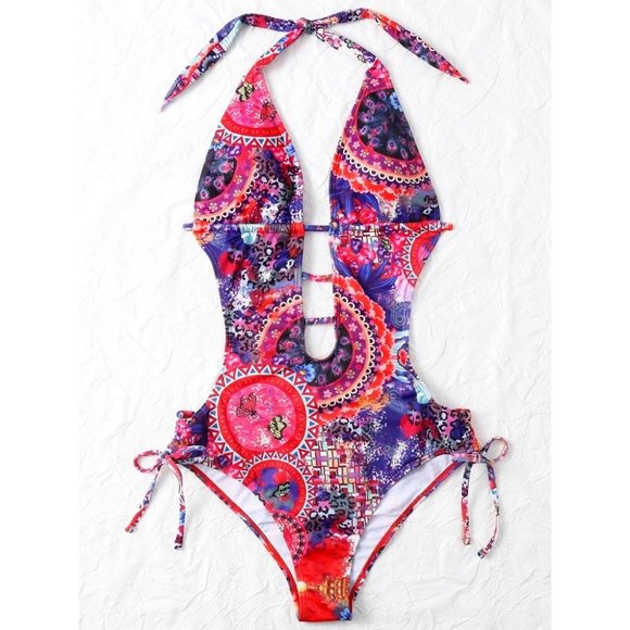 Boho Printed Plunge Swimsuit - Picture 5 of 8
